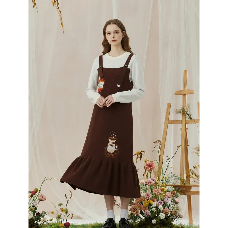 

Dai Zi Dreamland Retro Jacquard Color Block Two-Piece Sweater Skirt Dress