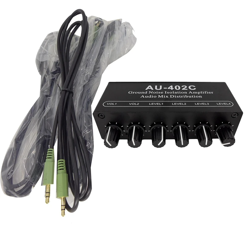 AU-402C Audio Mixed Distributor Signal Selector Switcher 4 Input 2 Output RCA Tone Volume Controls Headphones Amplifier