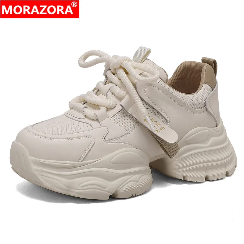 

Женские кроссовки из натуральной кожи MORAZORA, черные или Белые Повседневные кроссовки из натуральной кожи на платформе, на шнуровке, весна-лето 2023