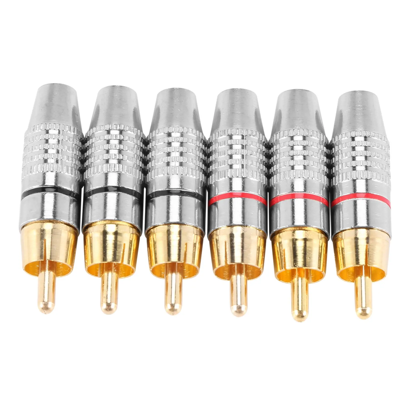 RCA Male Plug Adapter, Audio Phono Gold Plated Solder Connector,Hi End - 6-Pack,silver