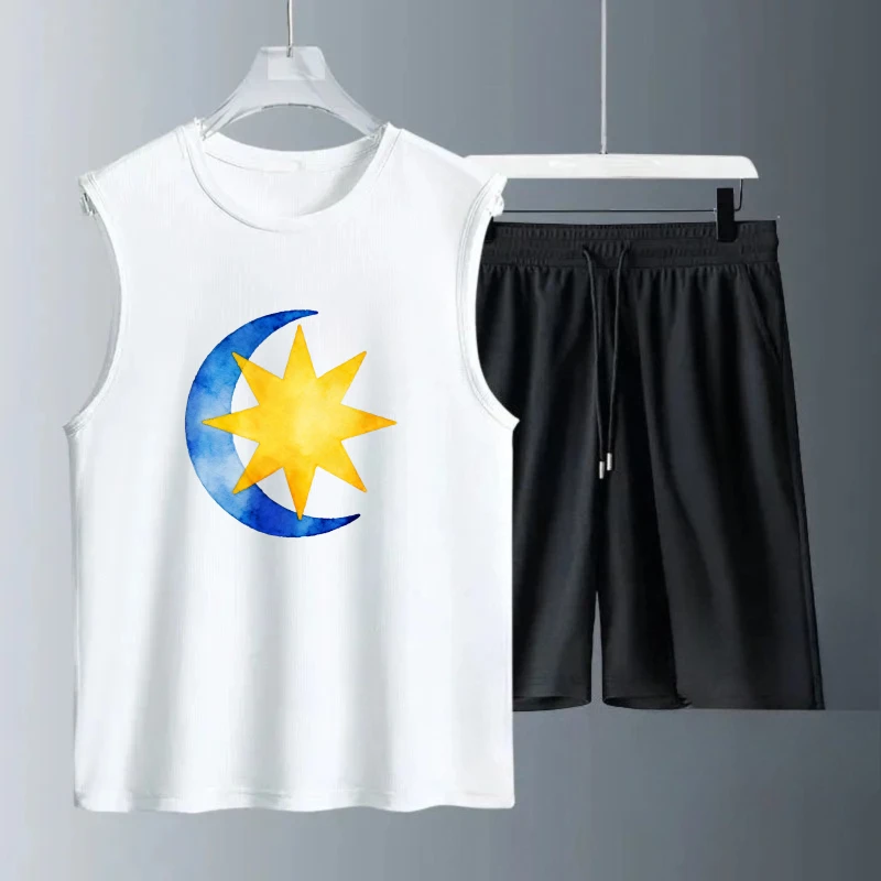 

Men's Tank top Sets Polyester Fashion Short Sleeve+ Shorts drip clothing clothing set Summe Breathable Men's summer clothing