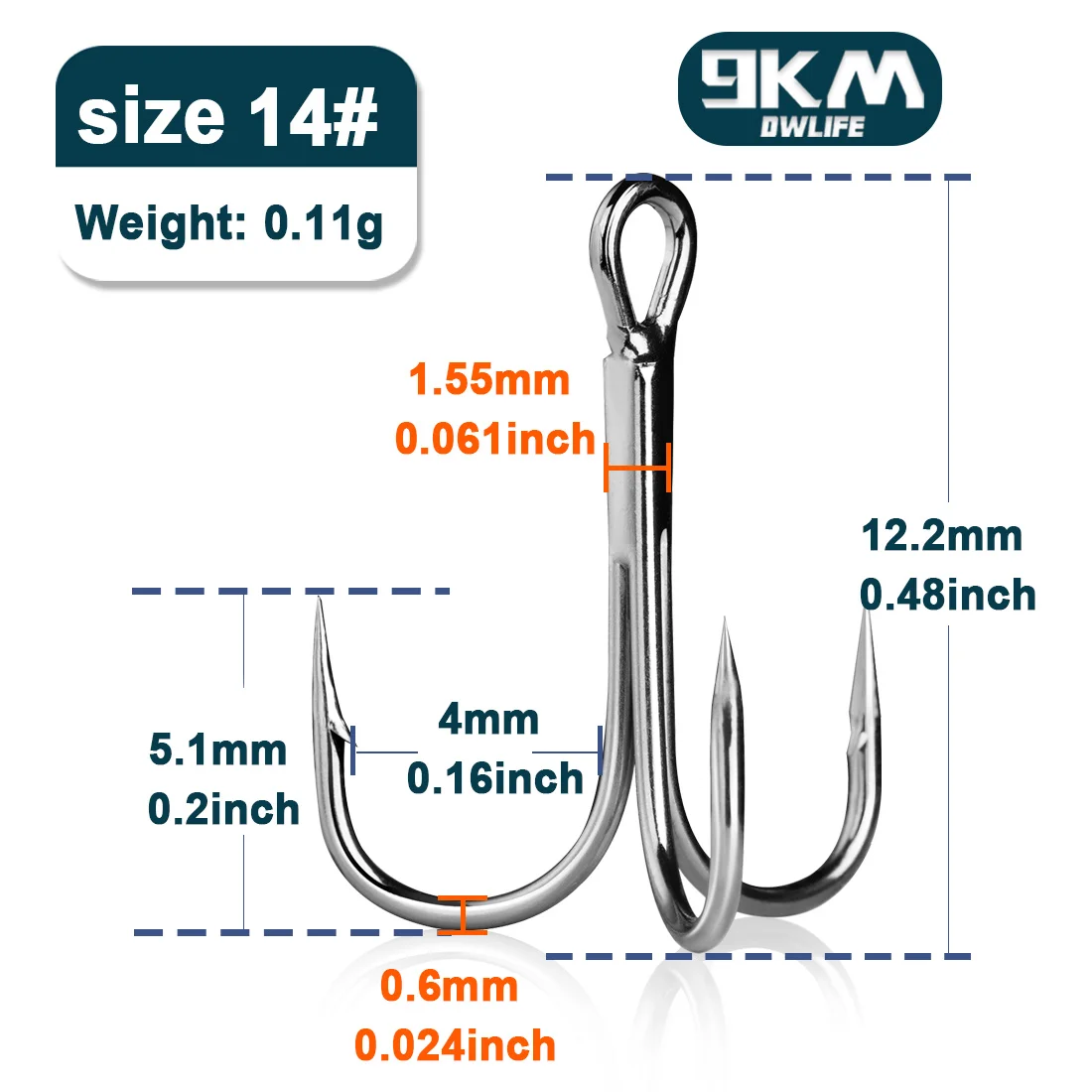 9KM Angelhaken 25~50 Stück Rundbogen-Dreifachhaken Ersatzhaken für Crankbait-Köder Süßwasser- und Salzwasserangeln