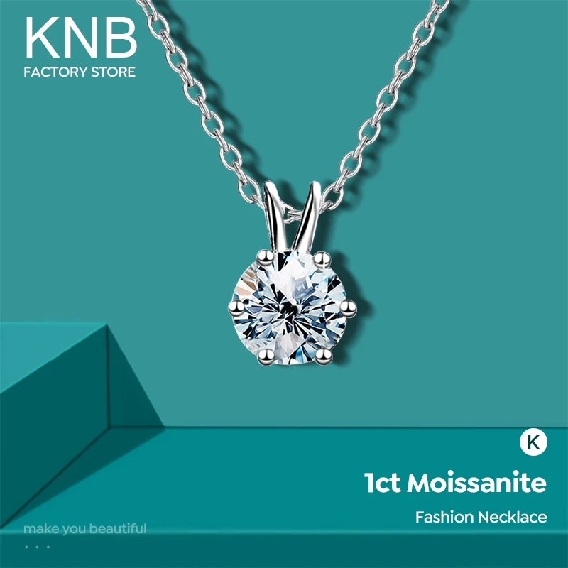 

KNB Sparkling Luxury Moissanite Diamond Pendant Necklace for Women Gift Real 925 Sterling Silver Long Chain Wedding Fine Jewel