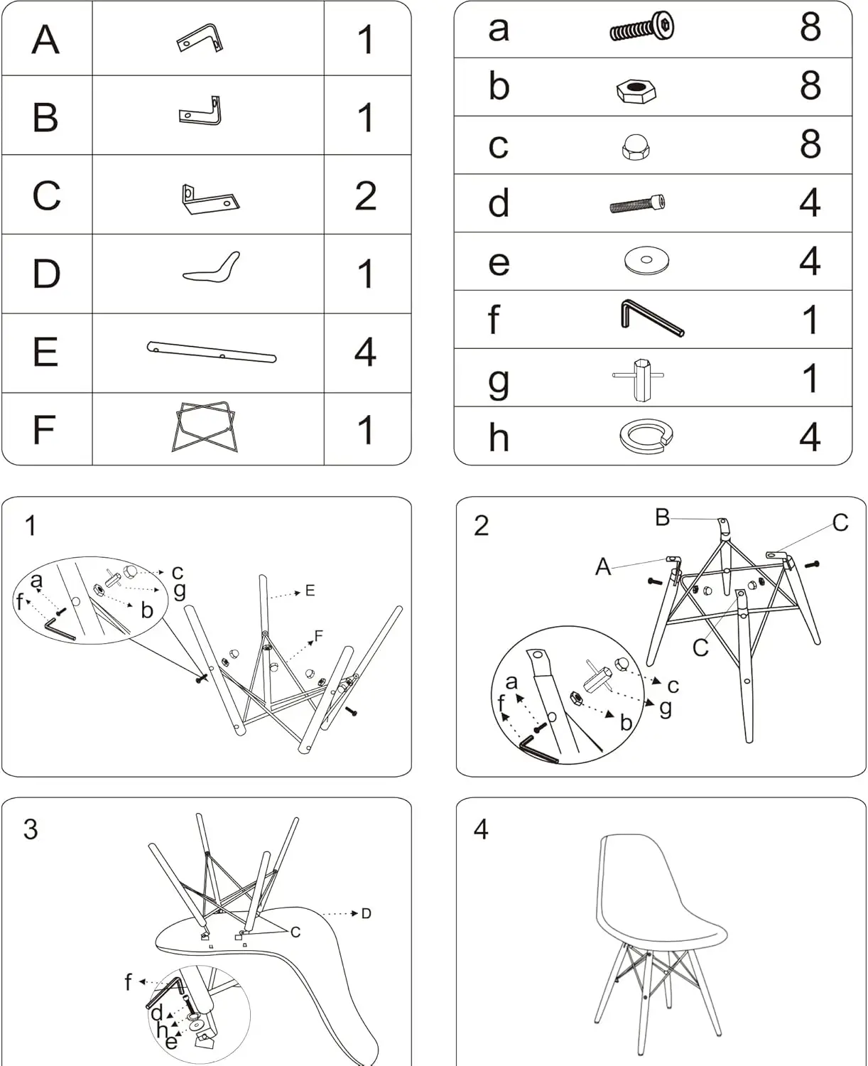 Modern Mid- Shell Lounge Plastic Natural Wooden Legs For Kitchen, Dining, Bedroom, Living Room Side Chairs, Set Of 4, Black