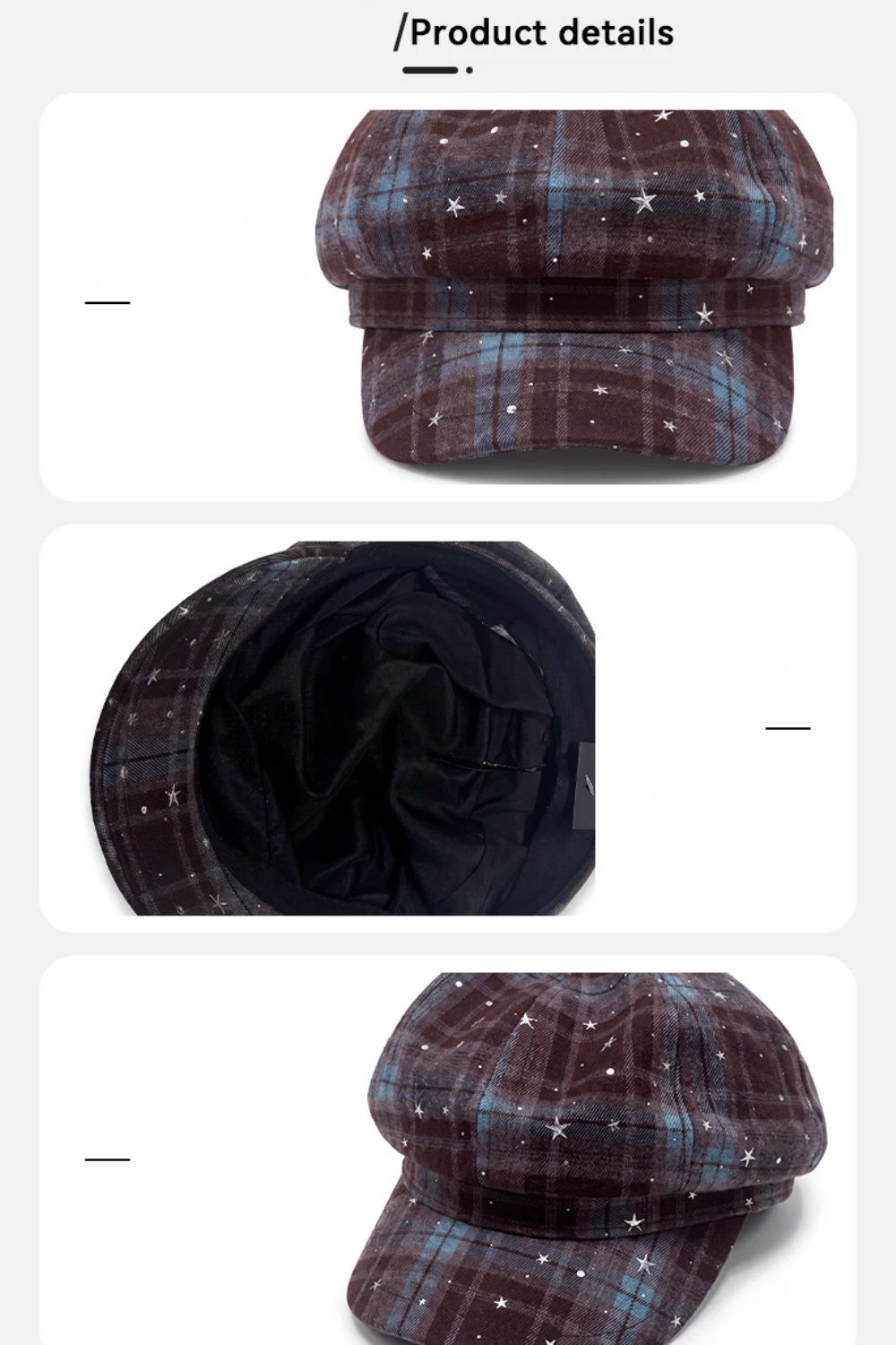 HT5147 Baskenmützen für Damen Frühling Herbst Newsboy-Mütze Damen Sternen-Karo-Künstler-Malermütze 2026 Neue Damen-Achteck-Baskenmütze – Detail 2