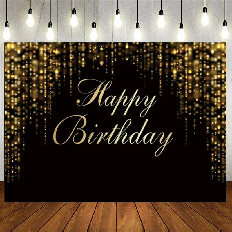 

Happy Birthday Party Background Black And Gold Glitter Bokeh Sequin Spots Photography Backdrop Golden Sparkle Shining Dots Baby