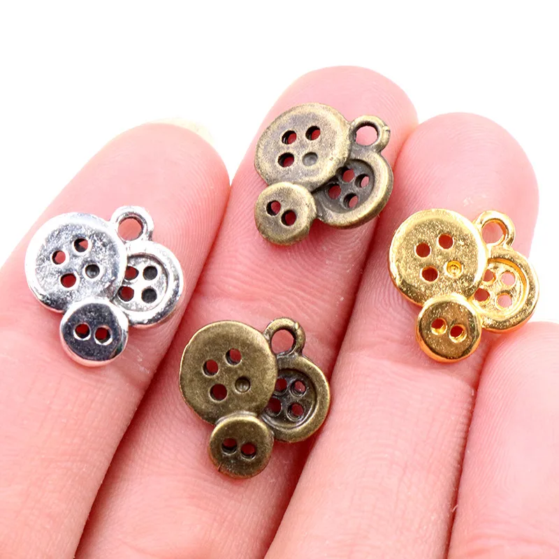 15x14mm 20pcs Antique Bronze Silver Plated Button Handmade Charms Pendant DIY for Bracelet Necklace Jewelry Making Findings