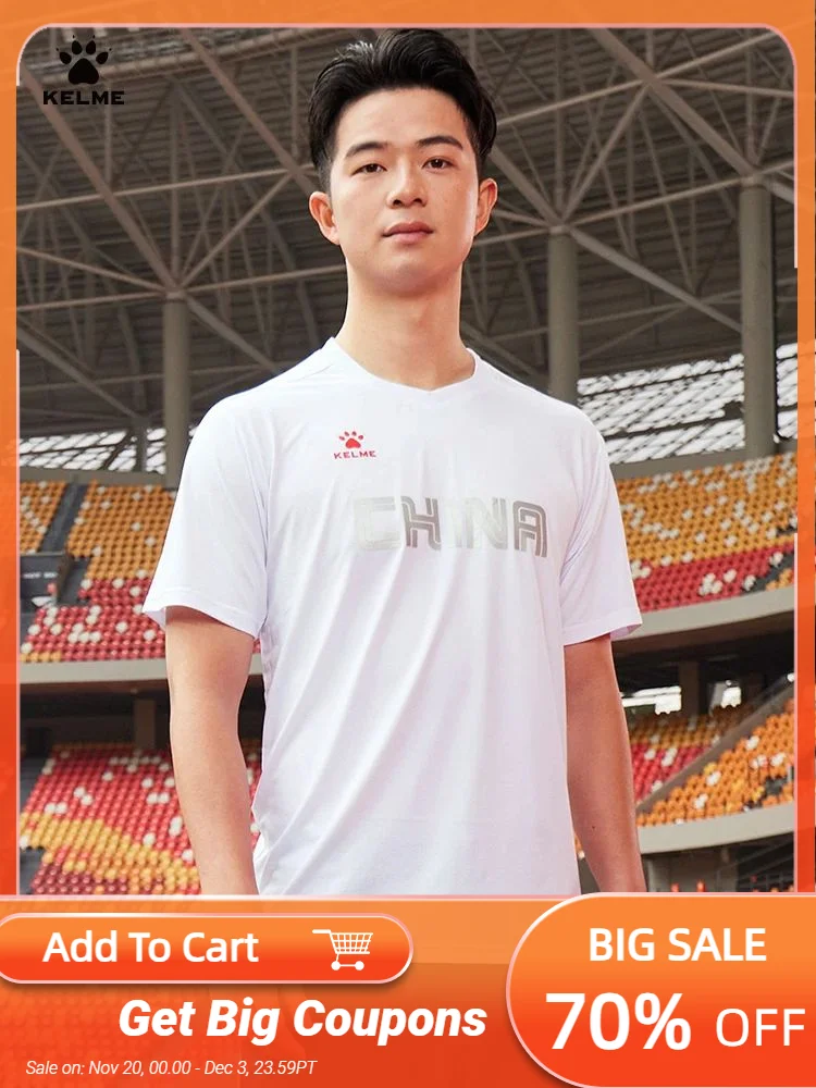 

KELME T-shirt men summer football culture casual top round neck light breathable sport short sleeve
