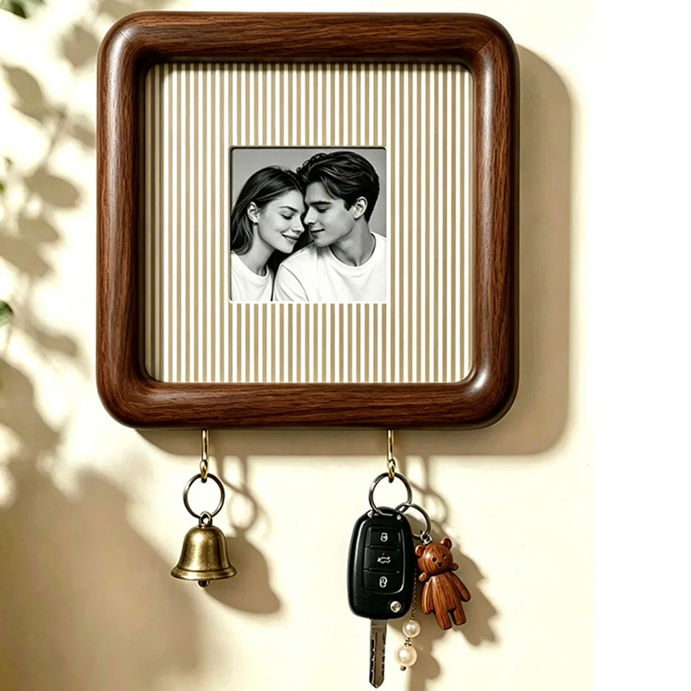 Entryway Wooden Wall Photo Frame With Key Hooks Home Wall Storage Ornament Valentines Day Housewarming Gift