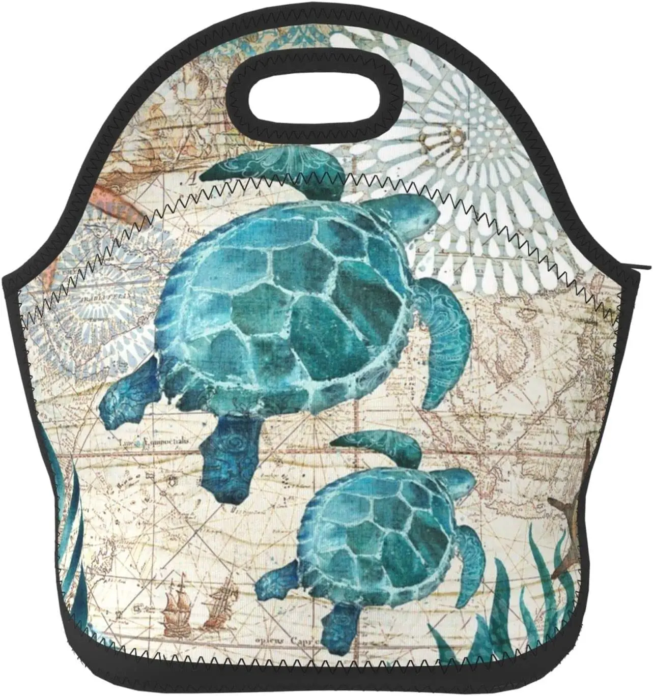 Sea Turtle Lunch Bag Neoprene Picnic Bag Portable Reusable Tote Bags Insulated Cooler Lunch Box For Men And Women Office Picnic