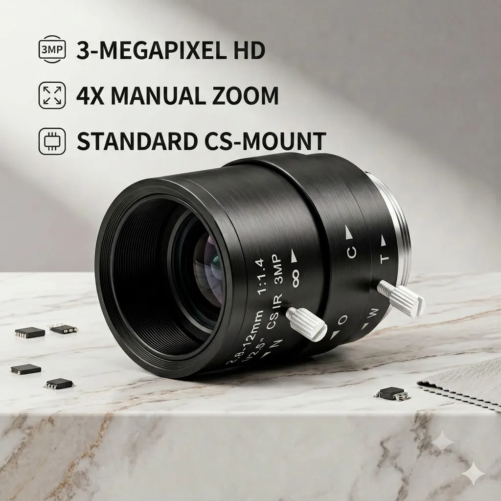 3MP HD Varifocal Manual Iris 4X Zoom CCTV Lens 2.8-12mm C/CS Mount 1/2.5