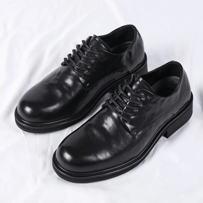 

High End Brand Office Business Dress Shoes Men's Inner Height Shoes Thick Soled Simple Black Men's Genuine Leather Casual Shoes