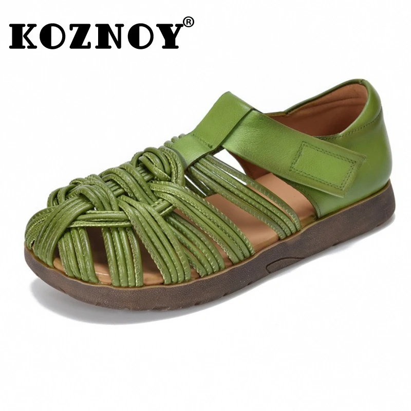 

Koznoy/женские сандалии из коровьей кожи 2,5 см, тапочки, туфли Мэри Джейн на плоской подошве, летняя обувь на танкетке, роскошные туфли на плоской подошве с крючком