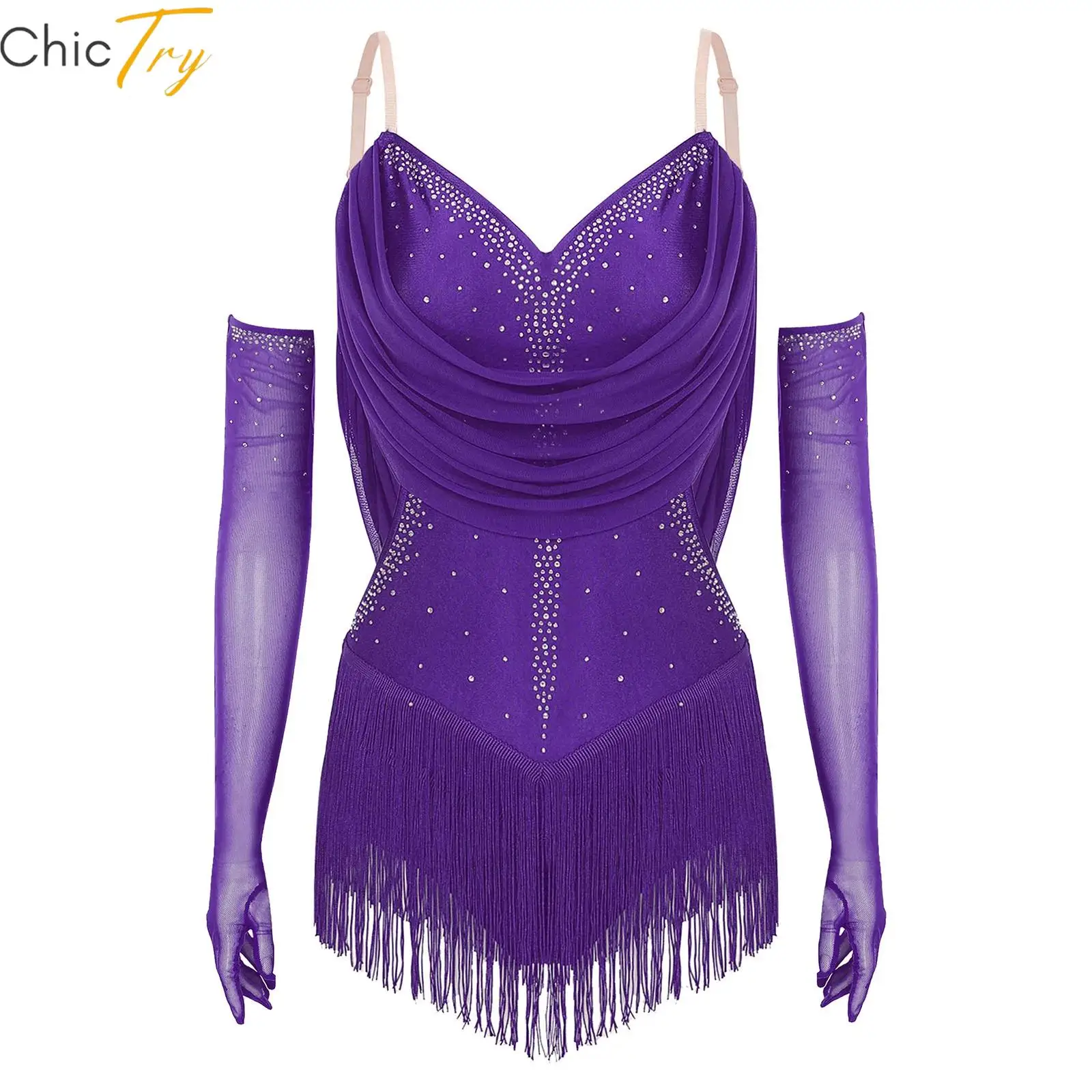 اللاتينية ملابس رقص الجمباز فستان الشكل التزلج Dancewear للنساء تشا تشا سامبا تانجو أداء الراين ارتداءها مع قفازات