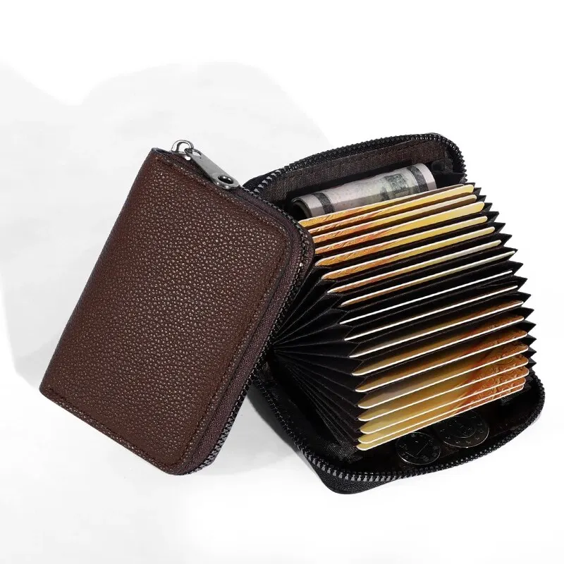 Etui na karty z 20 przegródkami, skórzane, z PU, wizytownik, portfel z ochroną przed demagnetyzacją, organizer na monety, karty bankowe, kredytowe i identyfikacyjne. — zdjęcie 3