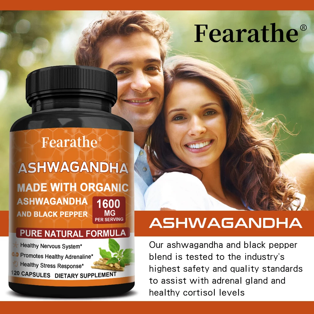 Organic Ashwagandha Root Extract Capsules - with Black Pepper, Stress & Mood Relief - Nervous System Health & Overall Well-Being