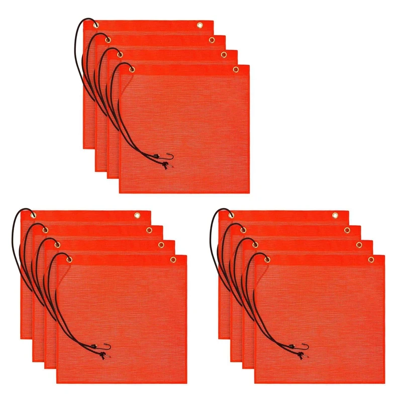 

12 шт., 18 х18 дюймов, сетчатые защитные флаги, оранжевый фонарь, банджи, безопасный флаг, хорошая видимость, устойчивый к атмосферным воздействиям флаг с Люверсами