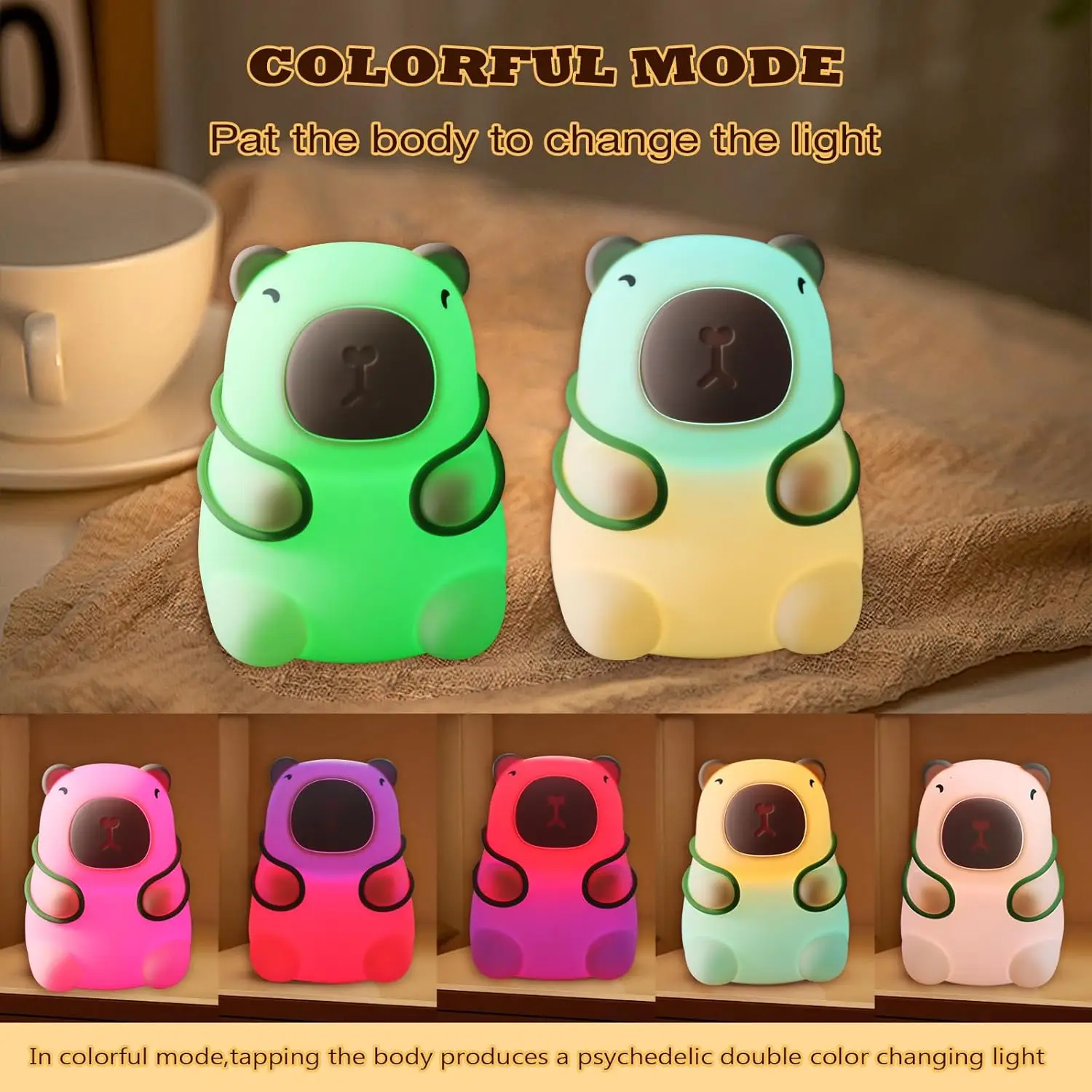 Cute Capybara Lamp 7 Colors Dimmable Silicone Kids Night Light,LED Squishy Capybara Night Light Rechargeable Animal Kawaii Gift