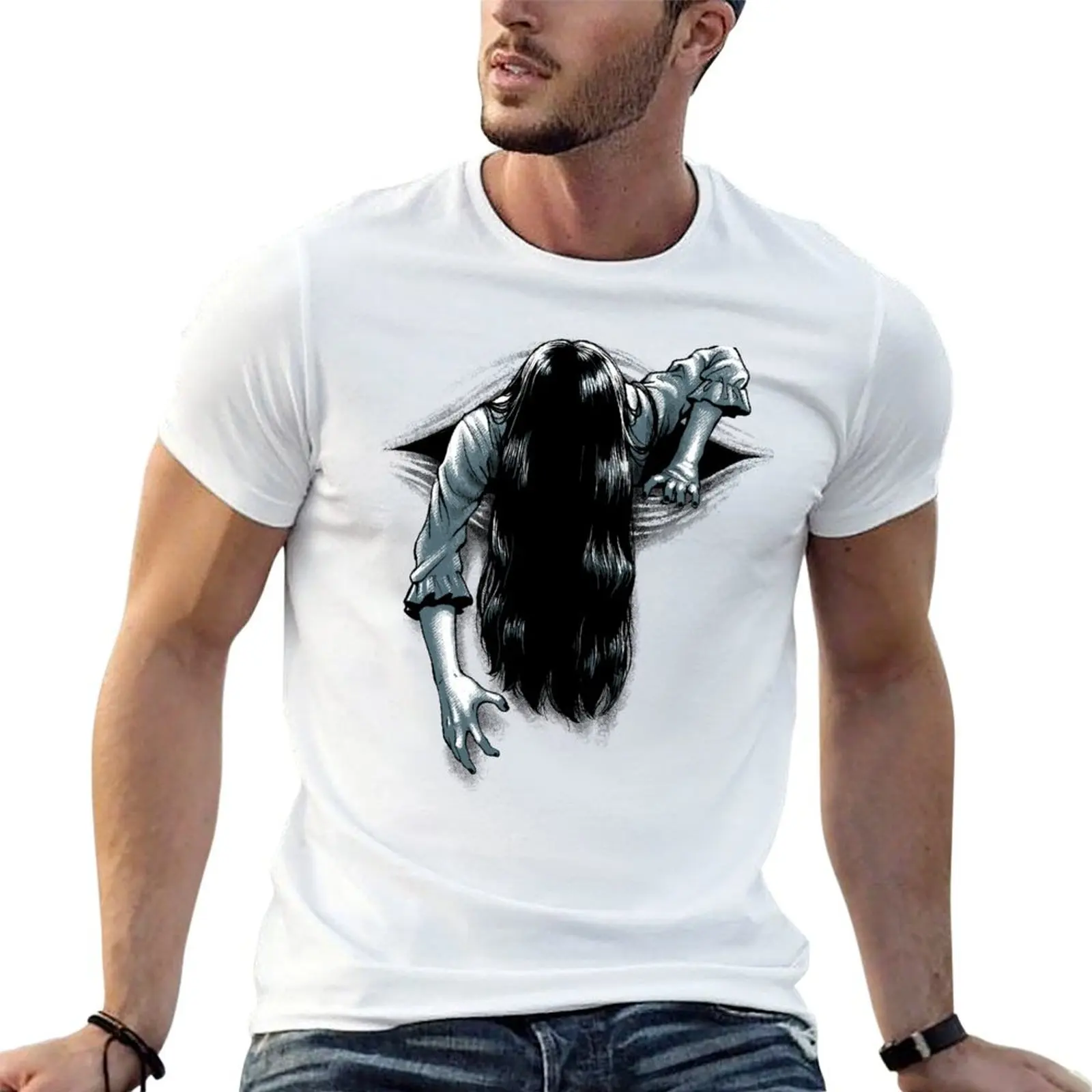 Creepy Ghost Girl Emerging From Your Wherever T-Shirt Fashion Simple Casual Tee Shirt