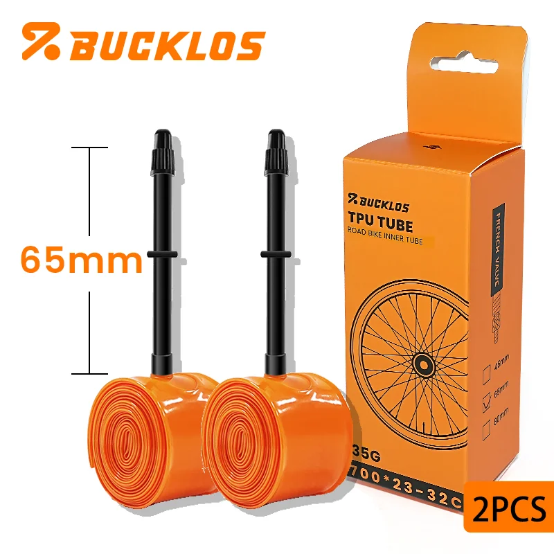 BUCKLOS Fahrradschlauch 2er-Pack Presta 45mm 65mm 80mm Gravel- und Rennradschlauch Leichtgewicht 700x23/32C 700x33/45C TPU-Schlauch