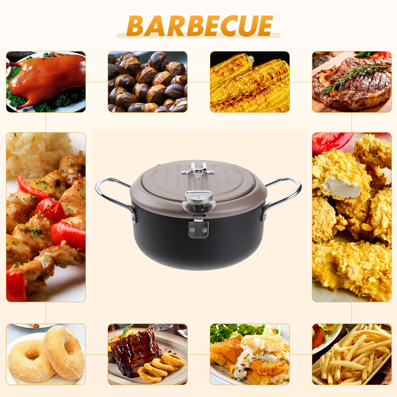 

Japanese Style Deep Frying Pot 20cm Coffee Cover with Thermometer Oil Filter Holder Kitchen Fryer Pan for Tempura Fried Chicken