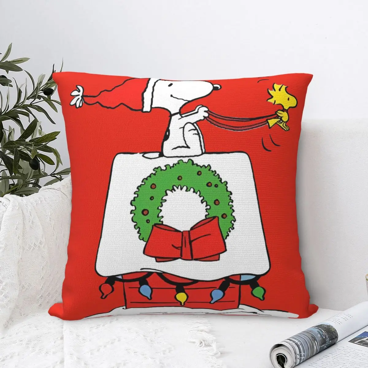 Christmas Snoopy Cartoon Pillow Cover Woodstock Peanuts Charlie Brown Soft Pillow Case Cushion Cover Pillowcases For Home Decor