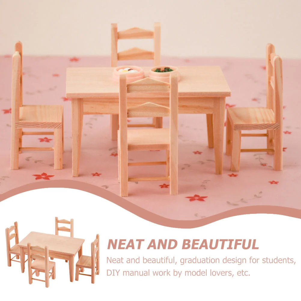 Mini conjunto de mesa e cadeira casa acessórios do quarto playhouse acessório modelo madeira móveis criança