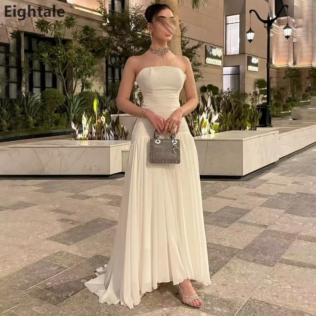 

Eightale 2025: шифоновое вечернее платье трапециевидной формы цвета слоновой кости макси без бретелек, плиссированное платье для выпускного вечера в Саудовской Аравии, вечернее платье в Дубае по индивидуальному заказу