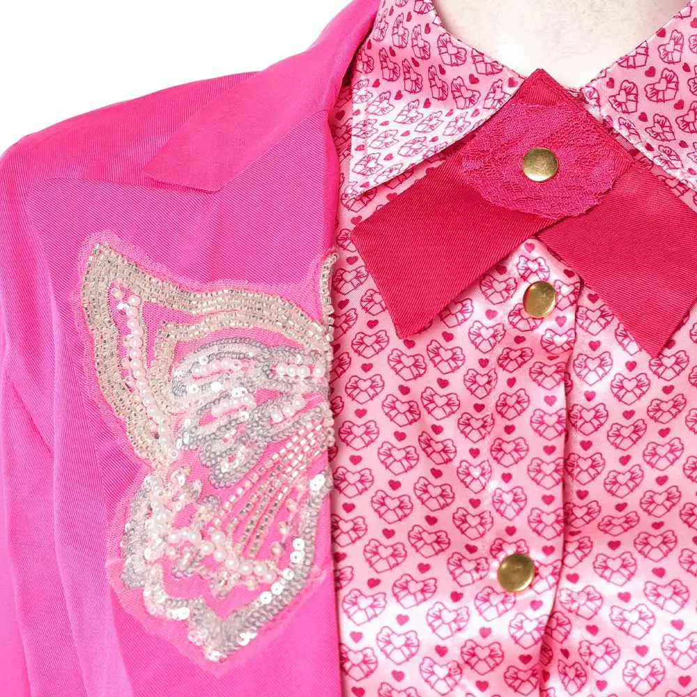 Princess Pink of Hearts Cosplay Descendants Costume Women Blazer Pattern Shirt Ruffle Skirt Heart Bag Tights Hair Bow Halloween view 2