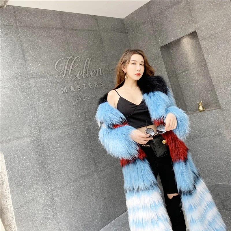 Silver Fox Fur Woven Fur Coat Collar Long Lapel Colorful Thick Warm Fur Winter Fluffy Jacket Women High Street Women's Clothing