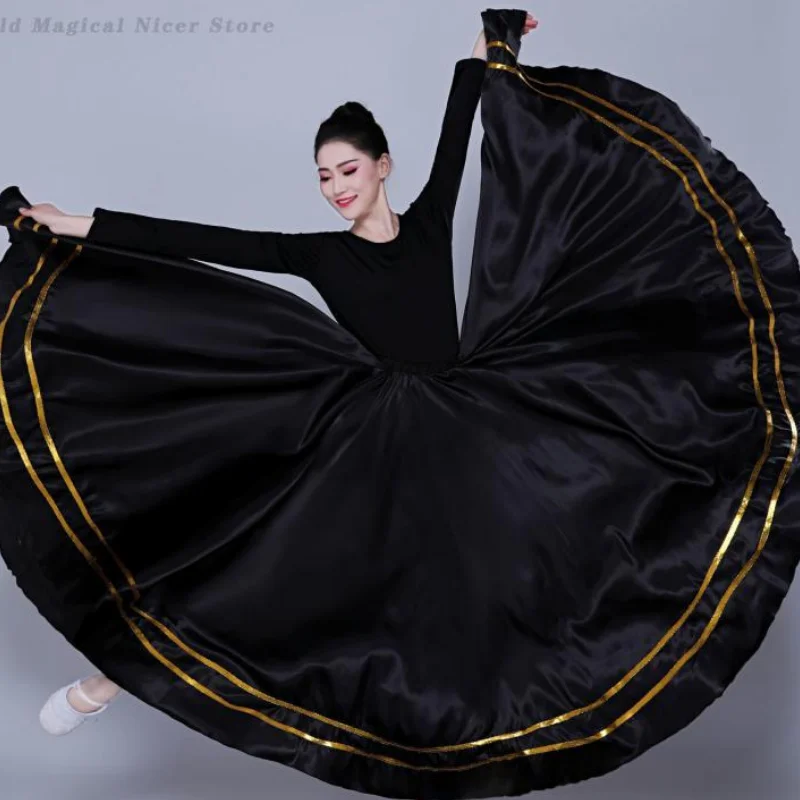 Falda grande de columpio para mujer, faldas de baile de Tango Flamenco gitano de España, Ropa de baile del vientre de Ballet larga de satén, disfraz de bailarina puesta en escena