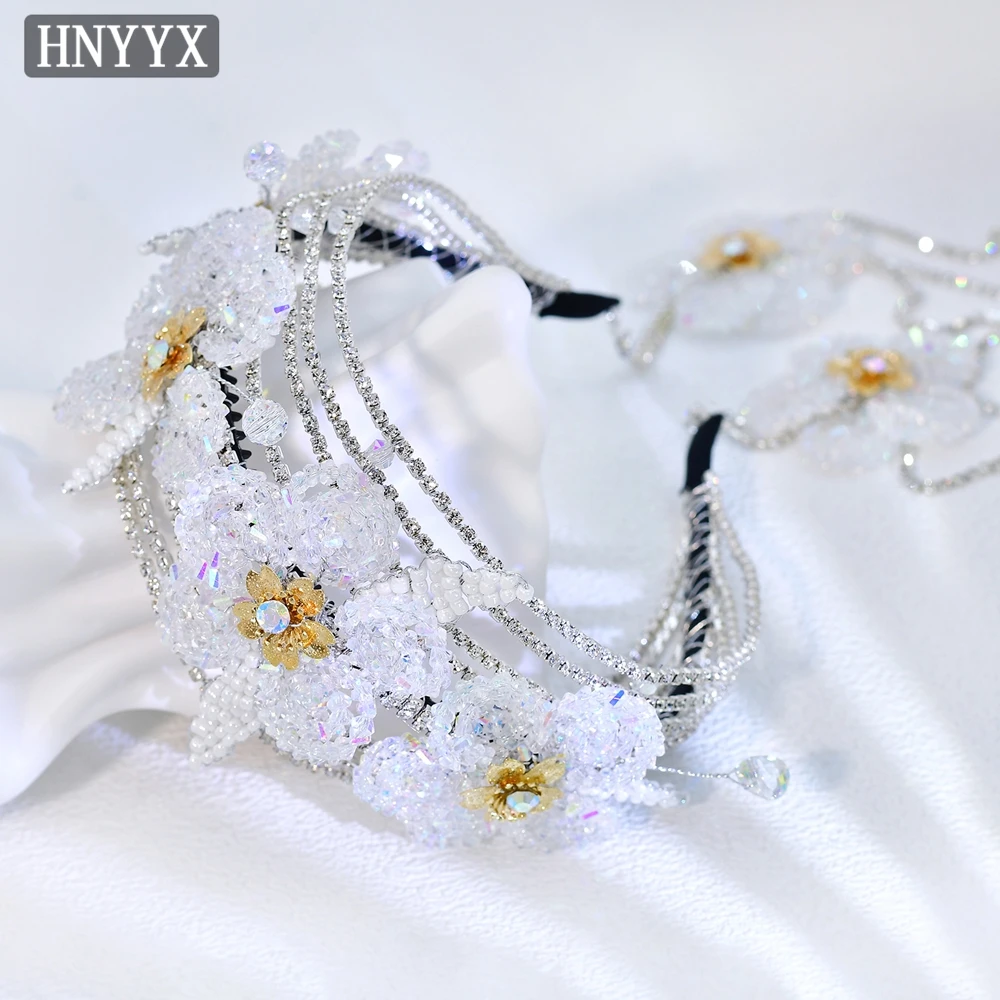 

﻿ Модный ободок для волос HNYYX с кристаллами и цветами, длинными кисточками, свадебный головной убор, аксессуар для принцессы, A101