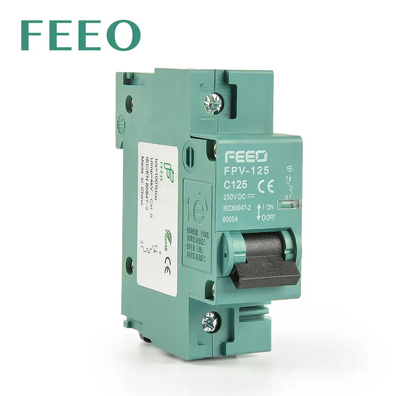 FEEO 1P FPV-125 Dc Breaker on Din Rail Electric Circuit Breaker Switch 220v MCB for Solar Protection Breaker PV CE Certification