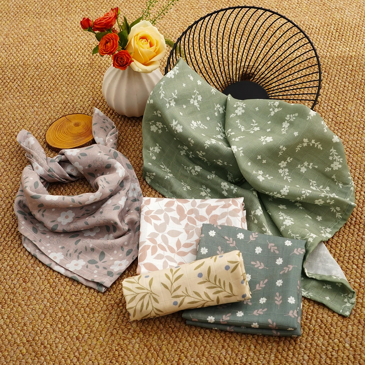 60*60cm 5Pcs Set Multi-Use Feeding Burp Cloth Towel Super Soft Bamboo Cotton/100% Cotton Muslin Blankets Baby Burp Cloth Set