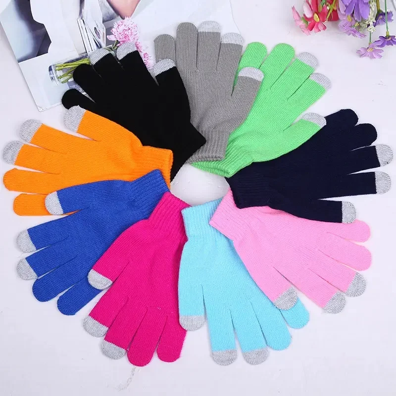 Winter Touch Screen Gloves Women Men Warm Stretch Knit Mittens Imitation Wool Full Finger Gloves Smartphone Touch Screen Gloves