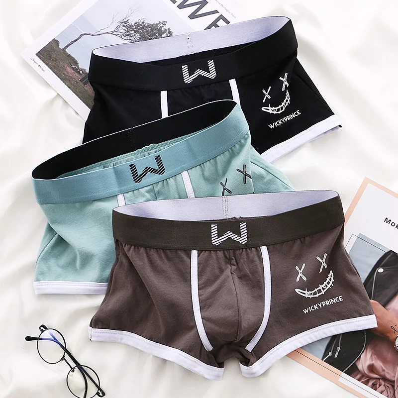 3pcs Mens Underwear Cotton Men Boxer Panties U-convex Man Breathable Underpants Sexy Comfort Male Boy Smiling Face Boxers