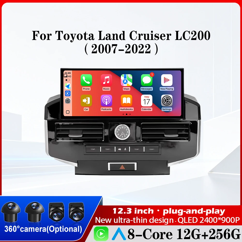 Carplay For Toyota Land Cruiser LC200 2007-2022 Android 16 Car Radio Multimedia Video Player Bluetooth GPS Navigation DSP Stereo