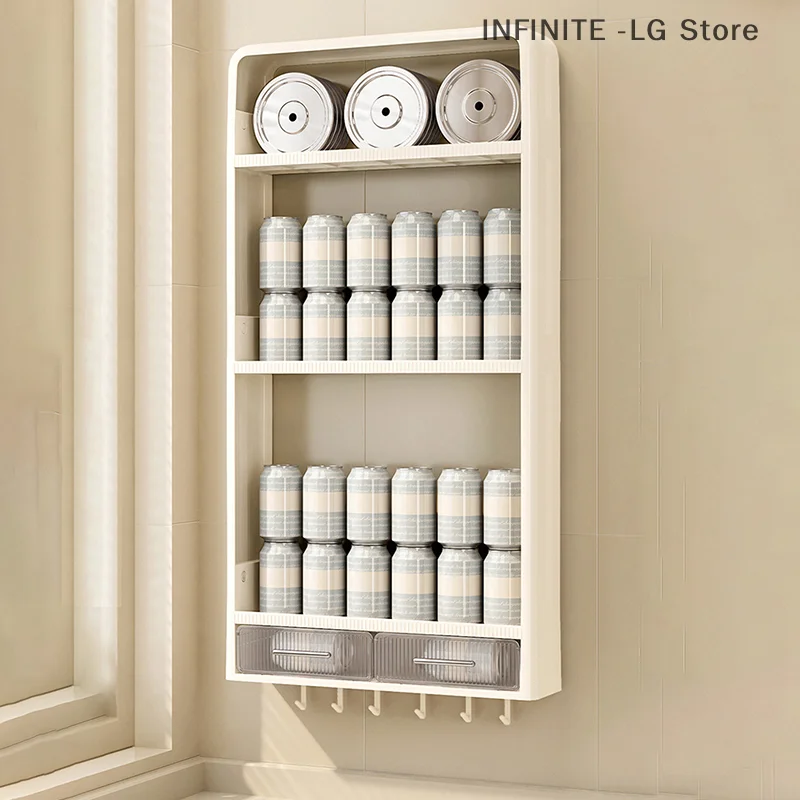 Wall Mounted Kitchen Storage Rack With Drawer Large Capacity Food Spice Oil Seasoner Jars Organizer Box Home Hanging Holder