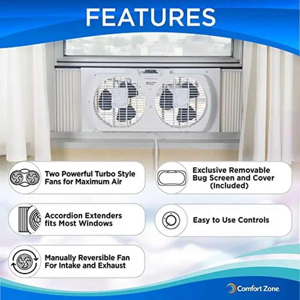 Ventilatore a doppia finestra Controllo del flusso d'aria reversibile Espansori autobloccanti Scarico a 2 velocità Ventilatore portatile a doppia lama da 9,84 piedi/sec con