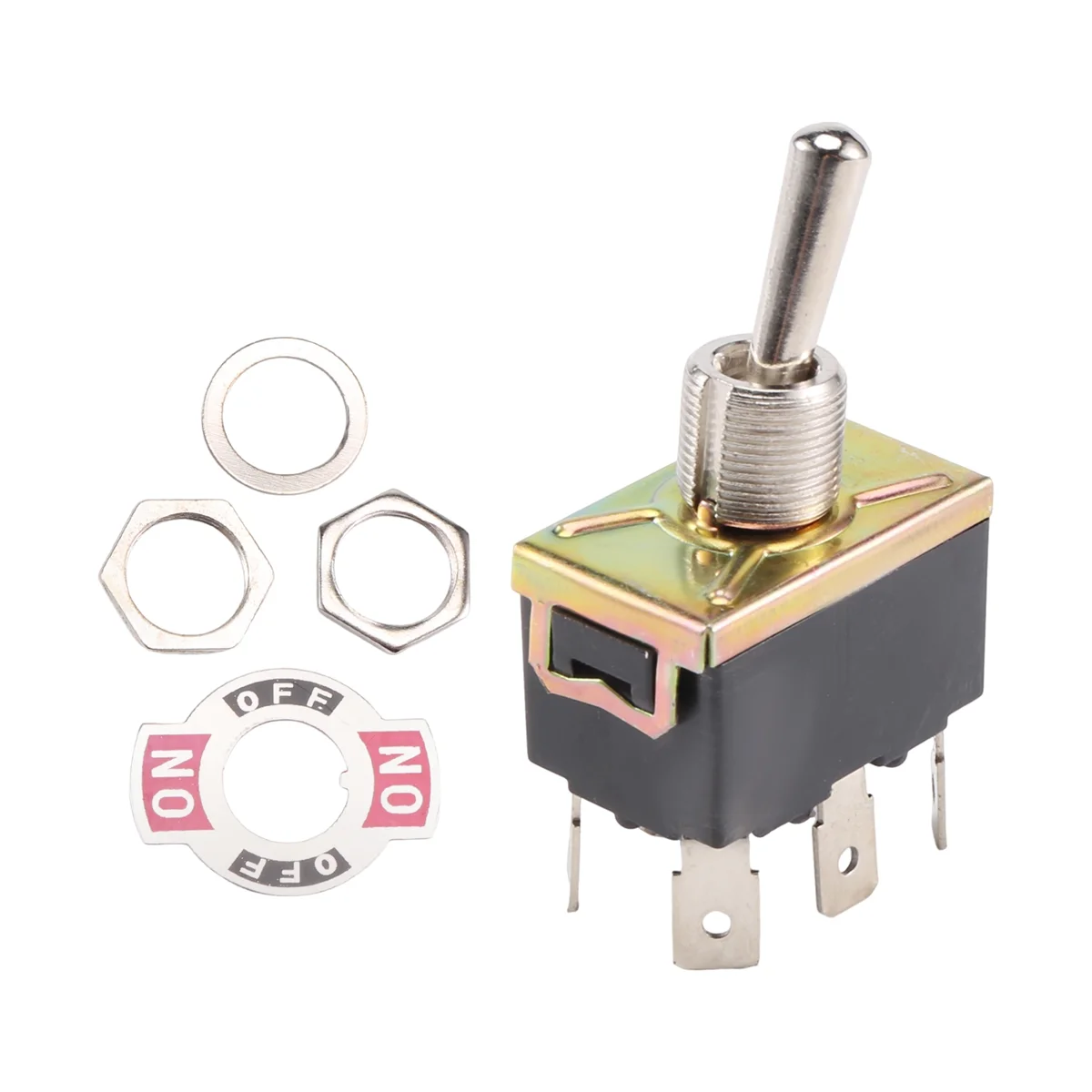 ABYA AC 250V/10A 125V/15A DPDT 3 موضع تشغيل/إيقاف/تشغيل 6 دبابيس تبديل التبديل أسود + فضي #6