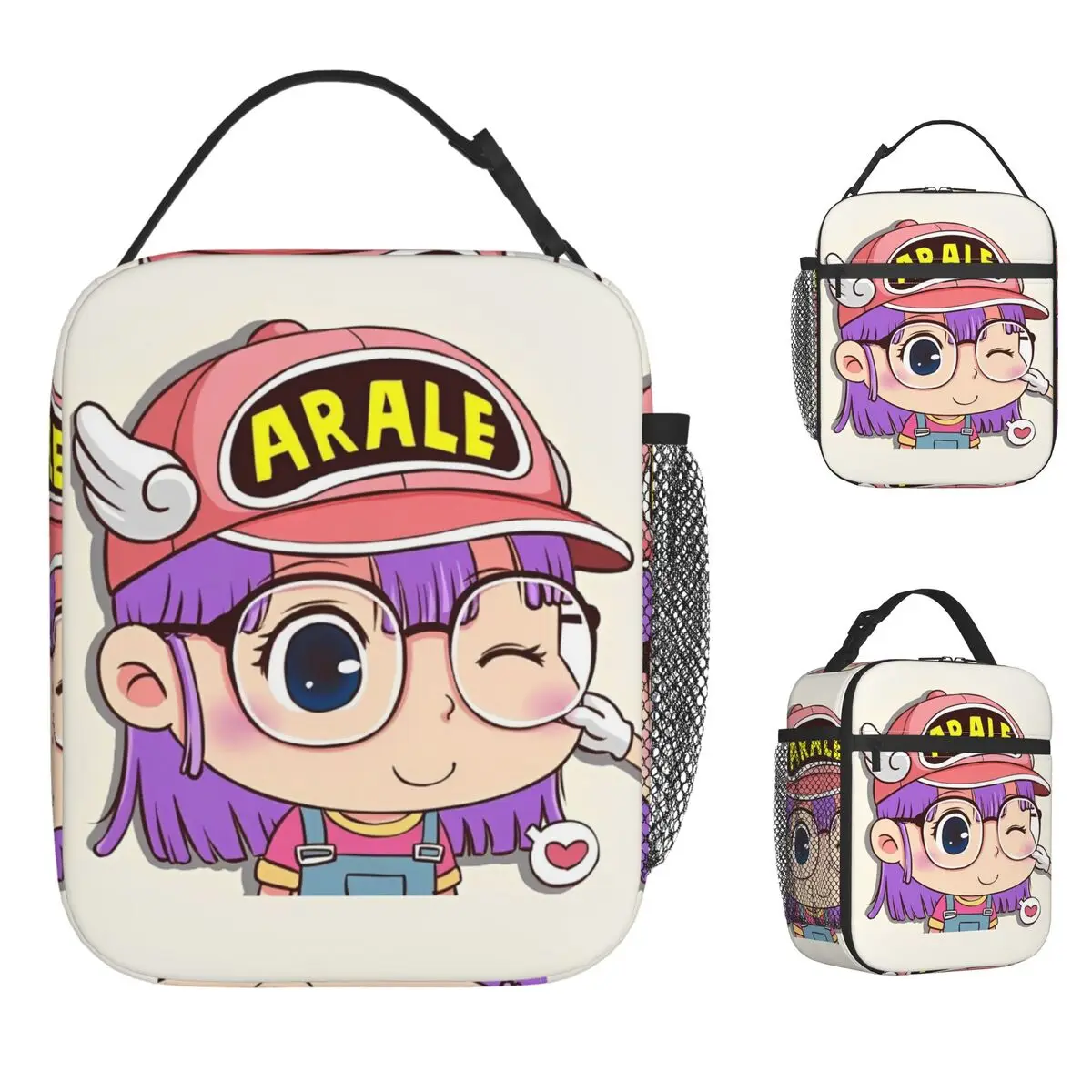 

Arale Lunch Bag Head Outdoor Picnic Lunch Box For Child Kawaii Custom Thermal Tote Handbags Oxford Portable Zipper Cooler Bag