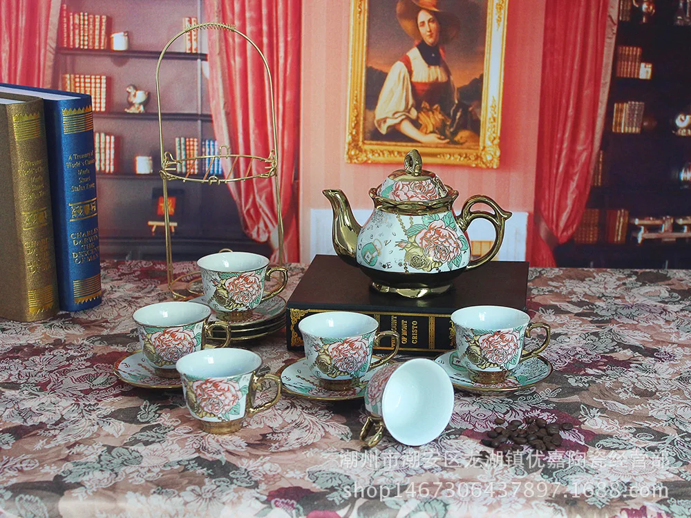 HXL ceramic coffee set gold-plated cup and saucer set tea set flower tea cup