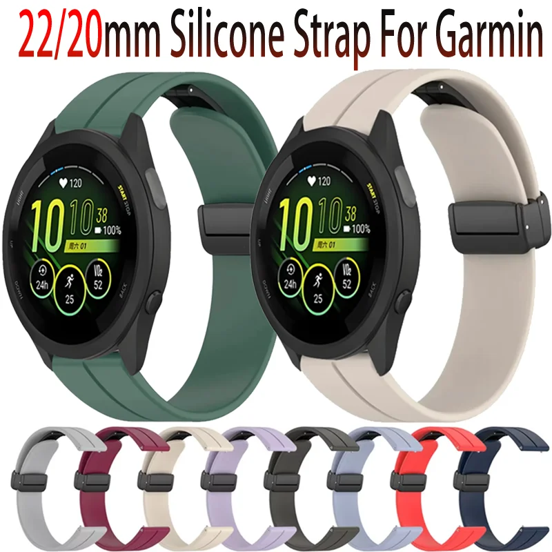 Pulseira de silicone de 20/22mm para garmin forerunner 165 965 265 55 pulseira de fivela magnética para garmin vivoactive 5 4/active 5/venu 3 2