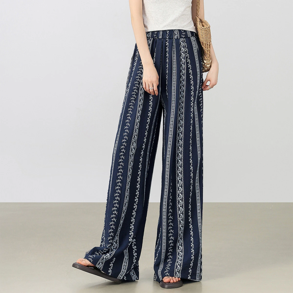 

SENTUBILA Women's Bohemian Print Casual Pants 2026 Summer Deep Blue Ladies Wide-Leg Trousers Outdoor Elegant Outfits W62KD6276X