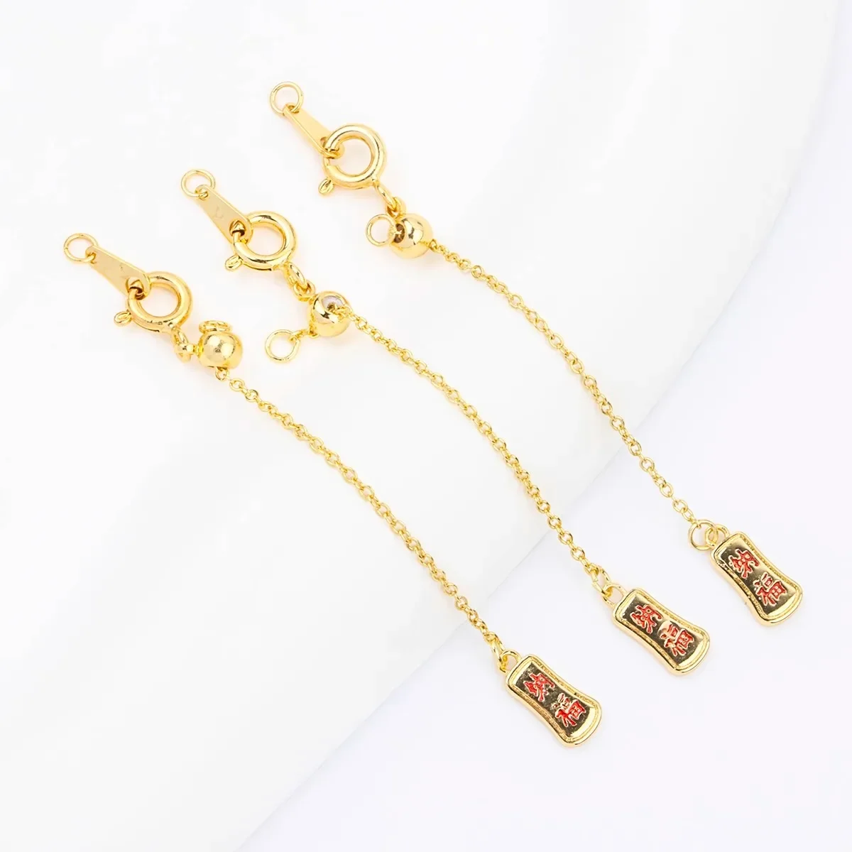 

18K Plated Real Gold Adjustable Pull Zipper China Fengnafu Pendant Universal Finishing DIY Jewelry Accessories