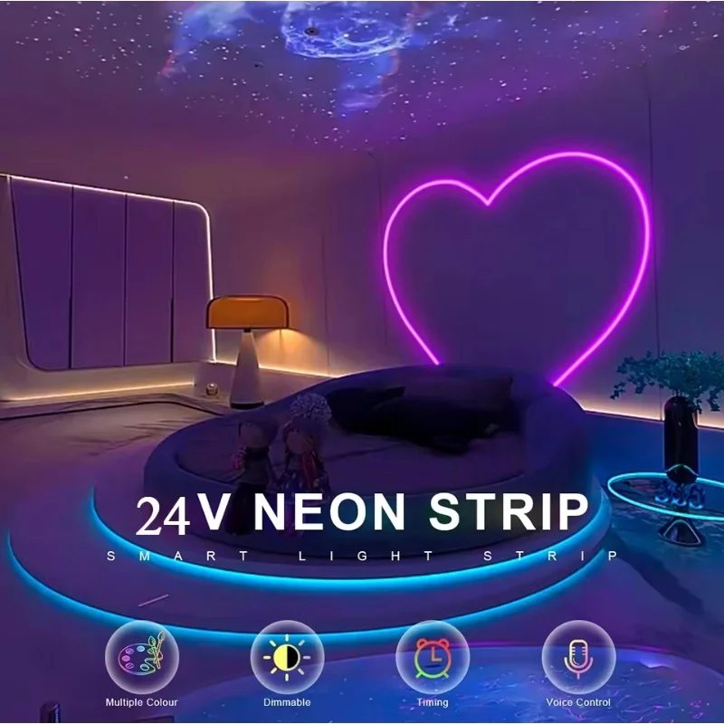 Tuya Smart Life WiFi LED Neon Light Strip 30M 24V Light Strip RGB Neon Sign Tape Work With Alexa TV Home Outdoor Decor Lighting