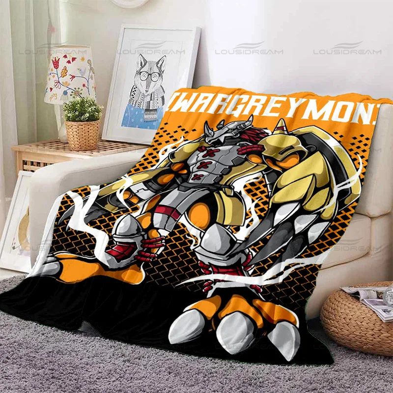 Cartoon Digimon Decoration Flannel Thin Blanket Animated Pattern Air Conditioner Quilt Portable Home Travel Office Blanket