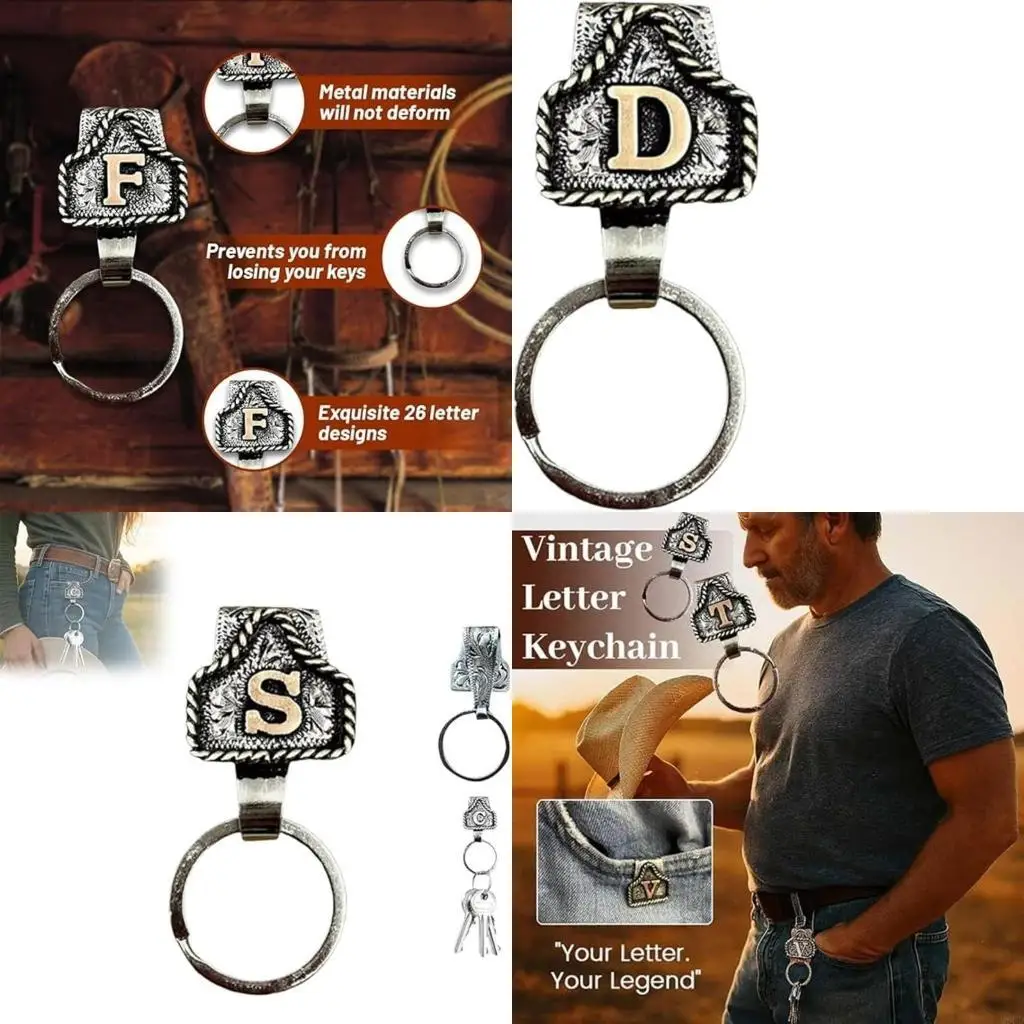 

M6CD Western Cowboy Letter Letter Caychain, винтажная буква ручной работы A-zi Начальный клип для ключей, личность металлической