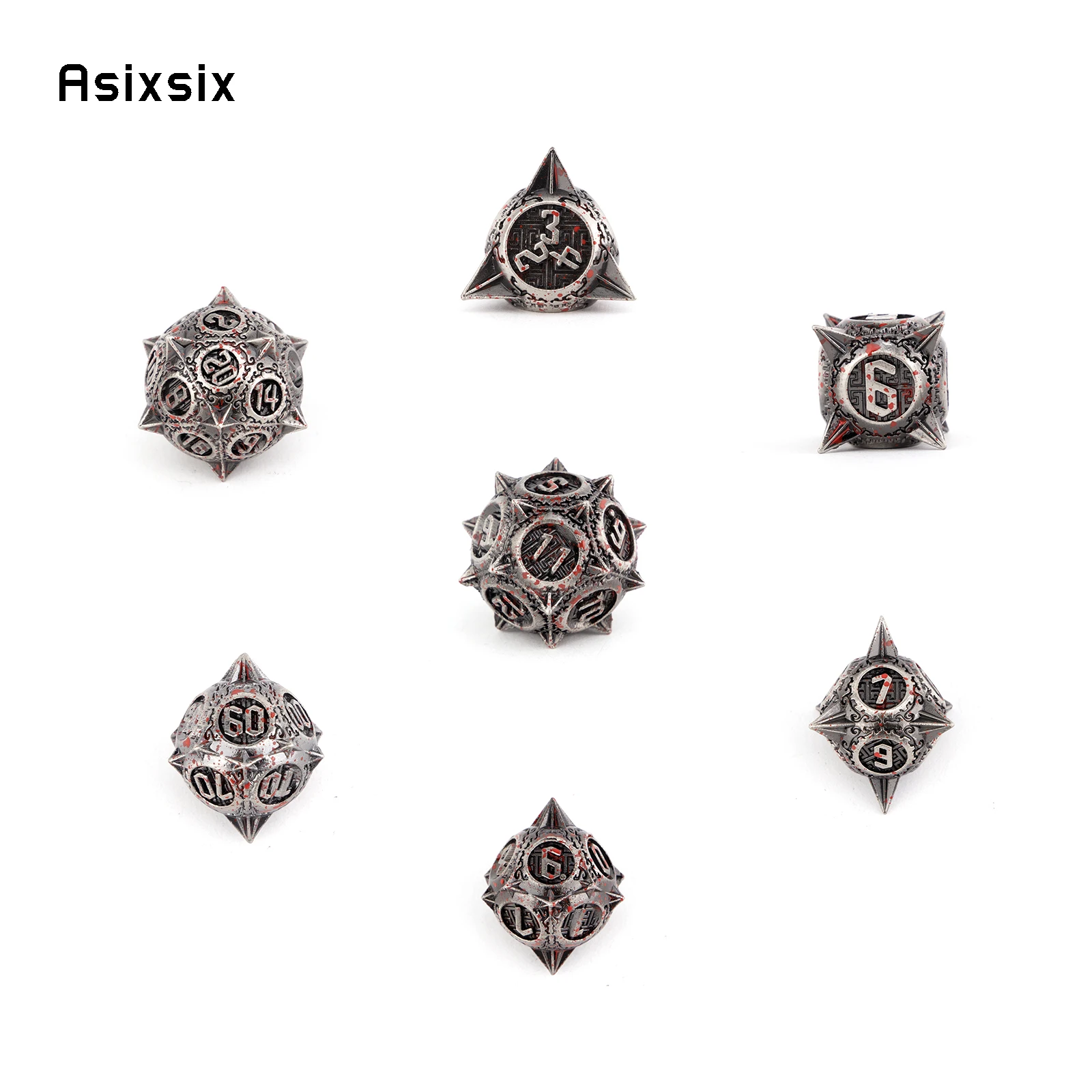 7 قطعة مطرقة النيزك الحمراء الفضية النرد المعدني الصلبة مجموعة نرد متعدد السطوح مناسبة للعب الأدوار RPG مجلس لعبة ببطاقات الألعاب