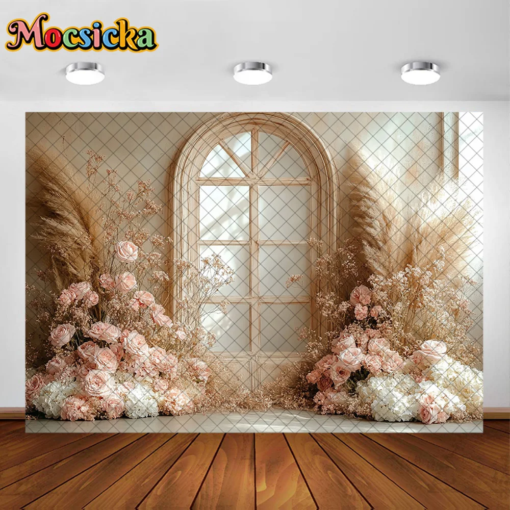 Mocsicka фон для фотосъемки в стиле бохо с цветочной аркой, настенный фон, украшение для детей, взрослых, женщин, беременных женщин, портретный студийный реквизит